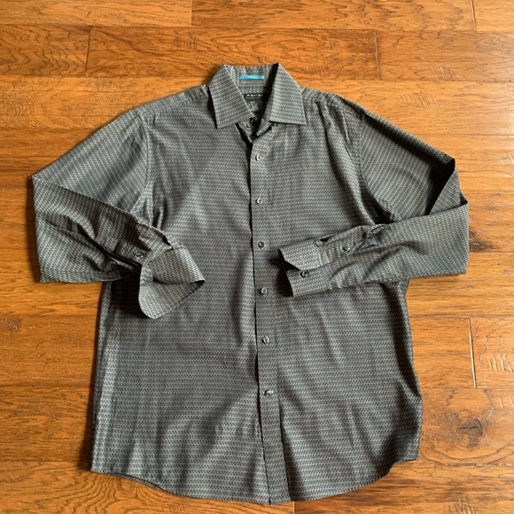 J. Ferrar Black Geometric‎ Print Button Down Shirt Modern Fit - Picture 6 of 11